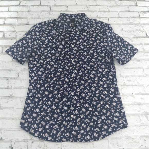 H&M Button Up Shirt Adult Large Floral Print Cotton Short Sleeve Casual Mens - Picture 1 of 9